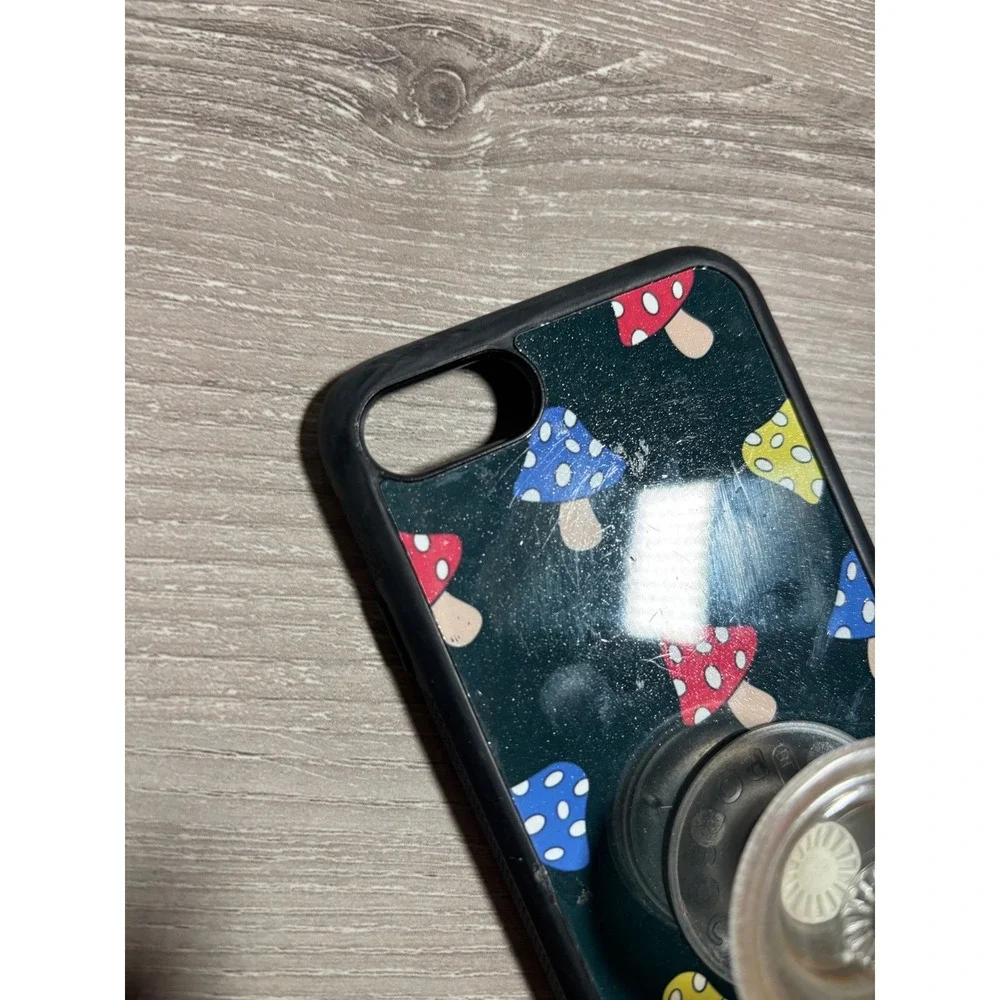 Mushroom Print Phone Case with Integrated Grip Black Bumper for iPhone 7 8 SE